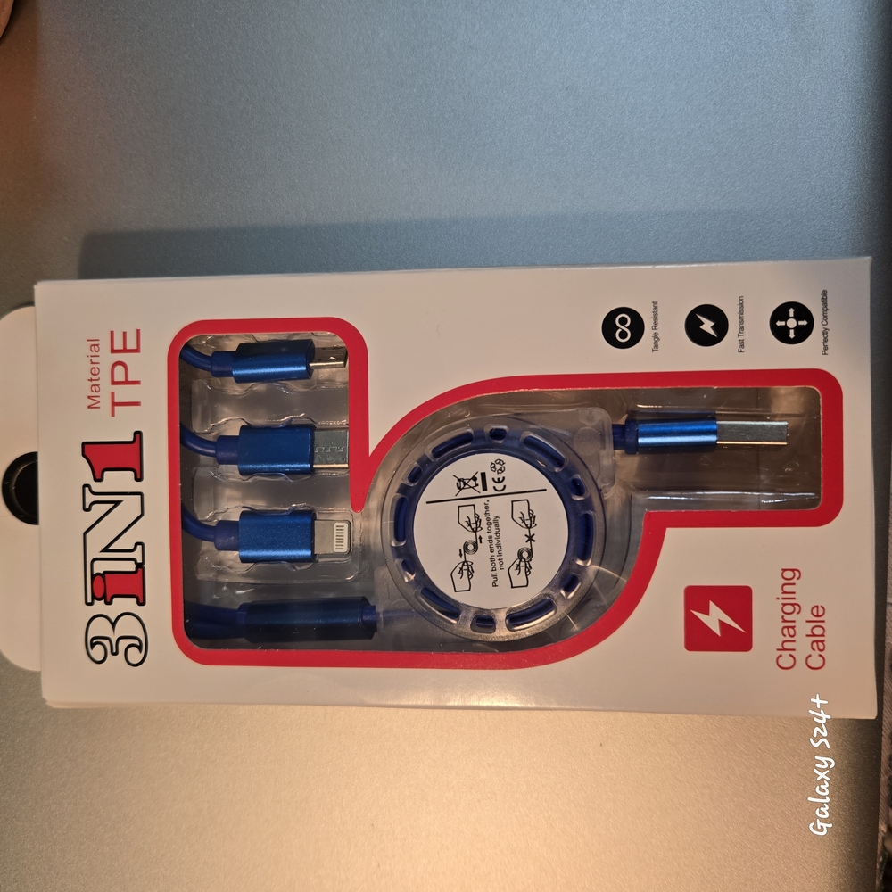 Blue Retractable Cable with Adapters